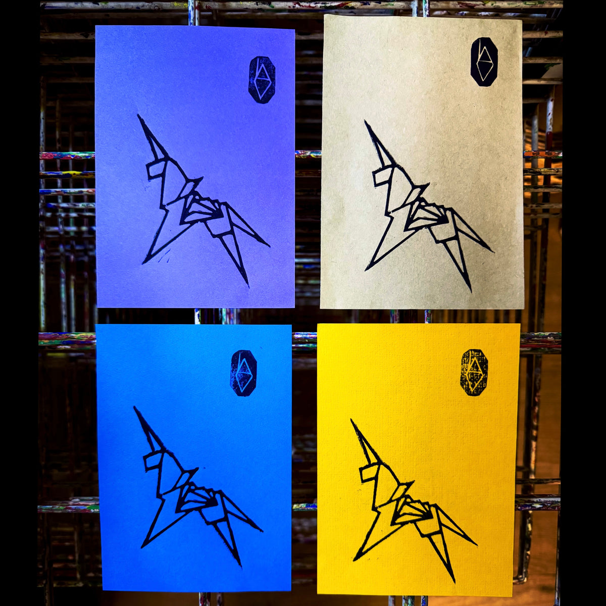 Dystopian Sci-fi Detective Unicorn lino print