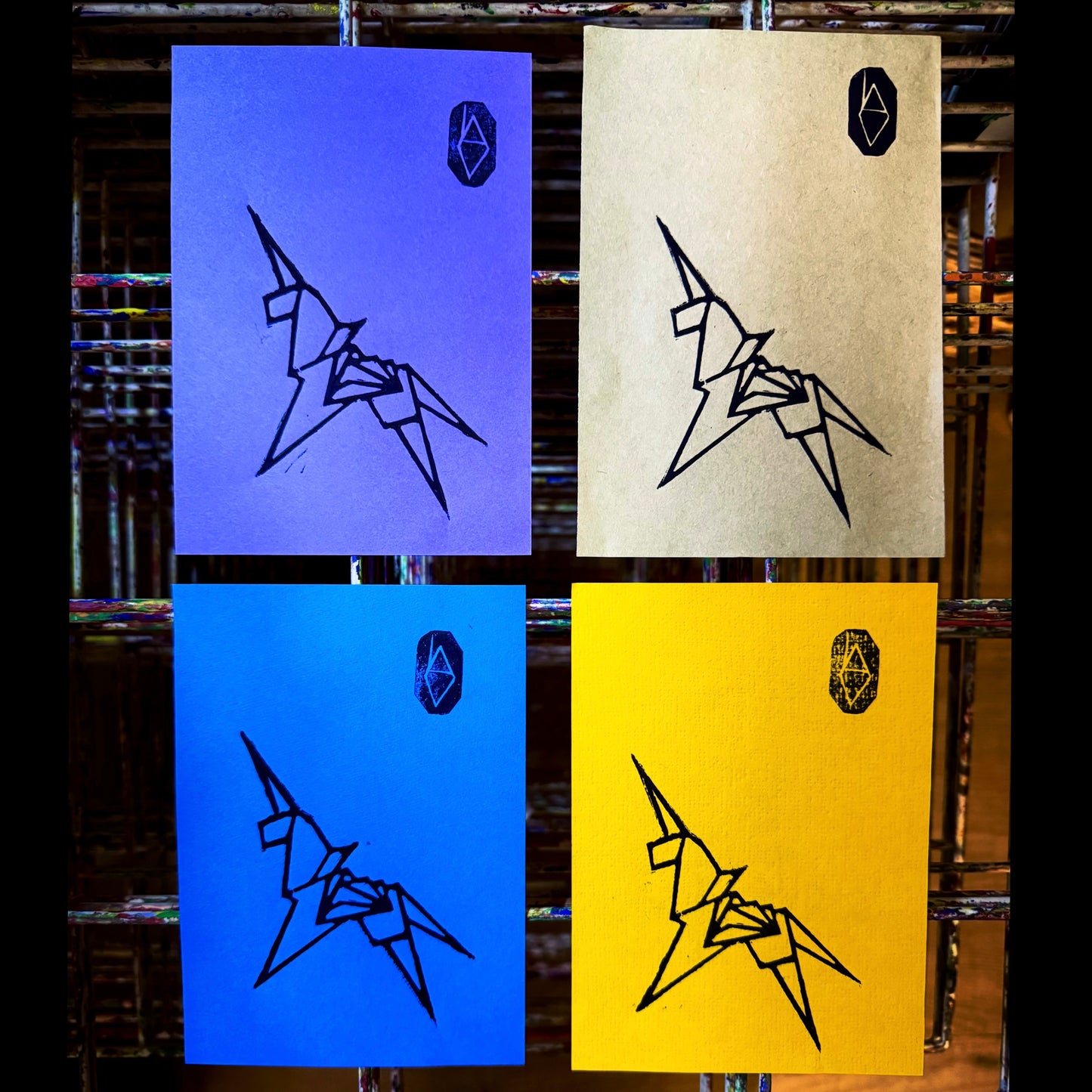 Dystopian Sci-fi Detective Unicorn lino print